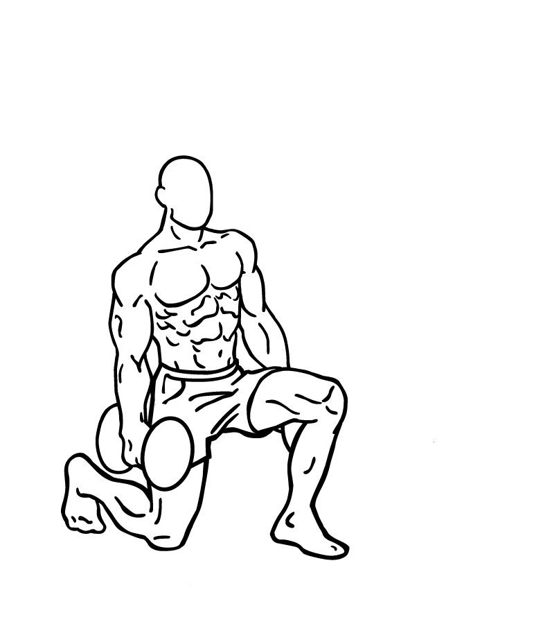 Line-art dumbbell lunge at the bottom of the step.